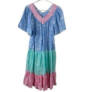 VTG 70s Two Potato of Laguna Beach Mumu House Dress Sz XL Made in USA Retro BOHO